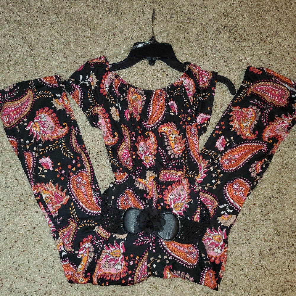 Pinc paisley romper pant belt NWT 14/16